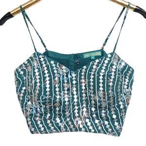 Free People Green and Silver Sequin Bustier Camisole